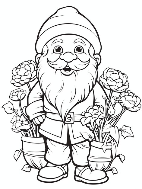 Photo gnome riding on the back of a turtle magical gnome fantasy world coloring book page in black and