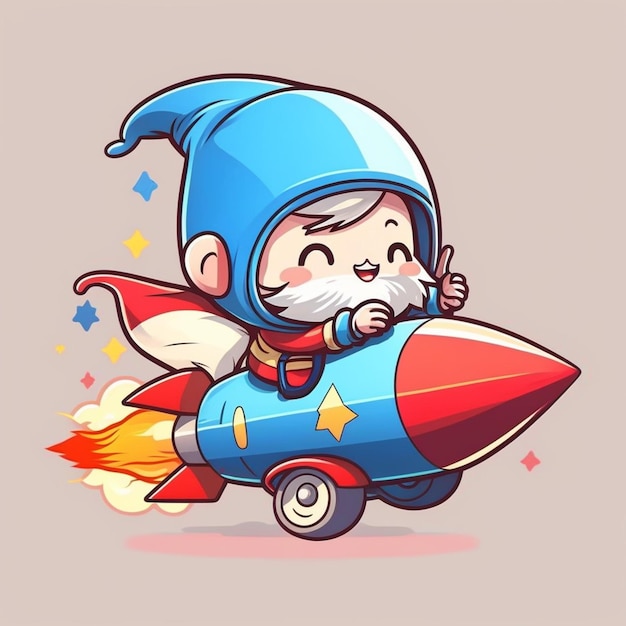 Gnome rijdt op een raket Vector illustratie