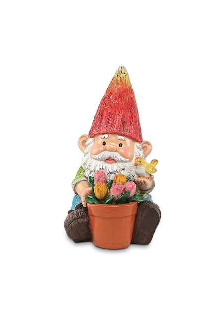 Photo gnome sitting in a flower pot