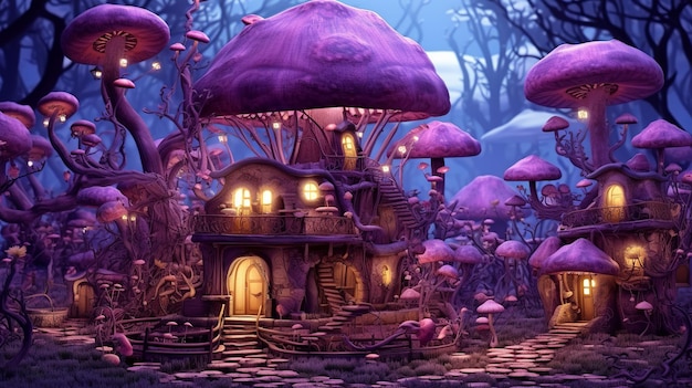 A Gnome Village with Little Mushroom Homes