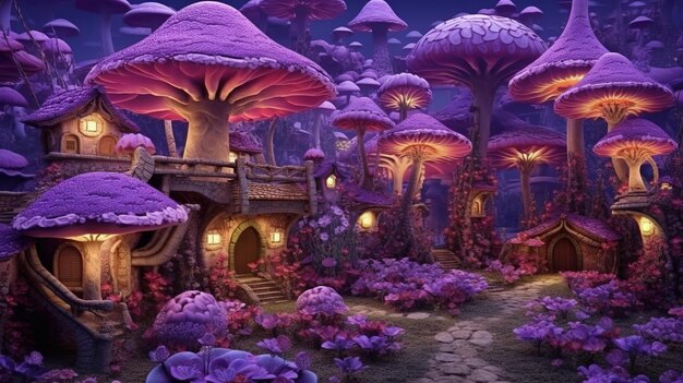 A Gnome Village with Little Mushroom Homes