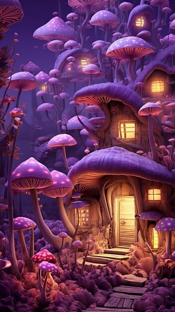 A Gnome Village with Little Mushroom Homes