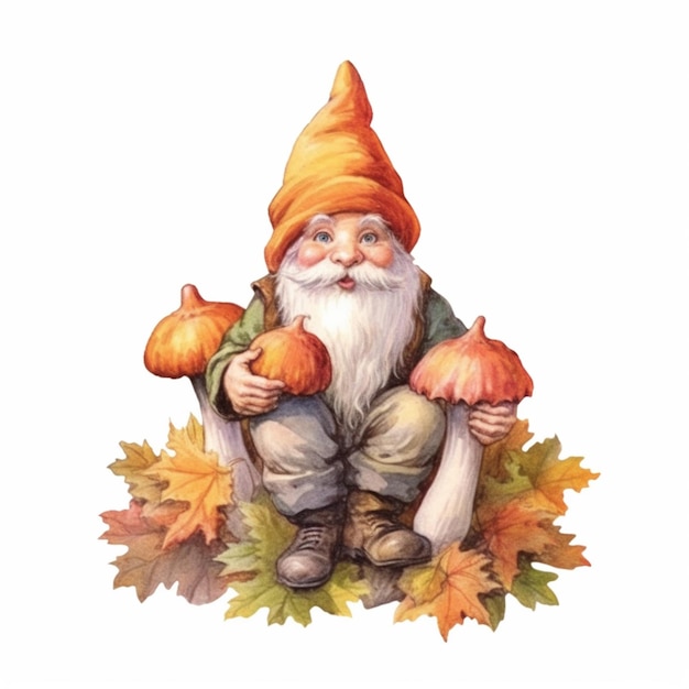 A gnome with a hat and a mushroom