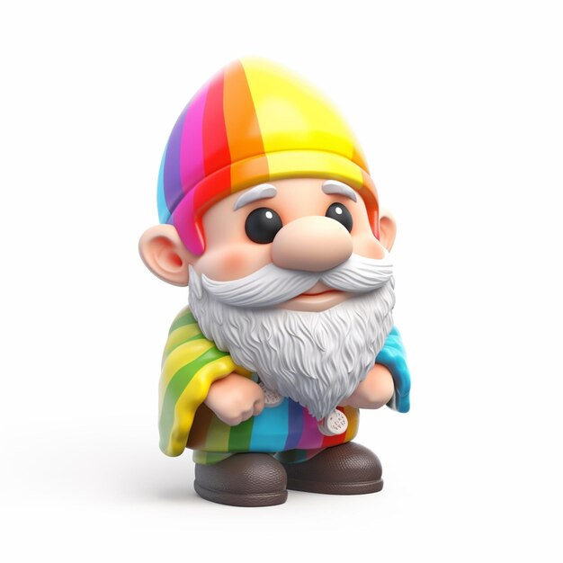 Photo a gnome with rainbow hair and a rainbow shirt.