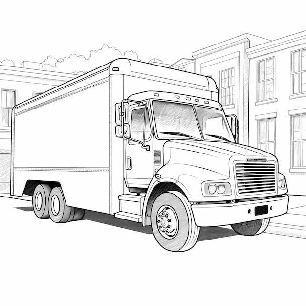 Photo on the go coloring pages for kids with a cartoon delivery truck