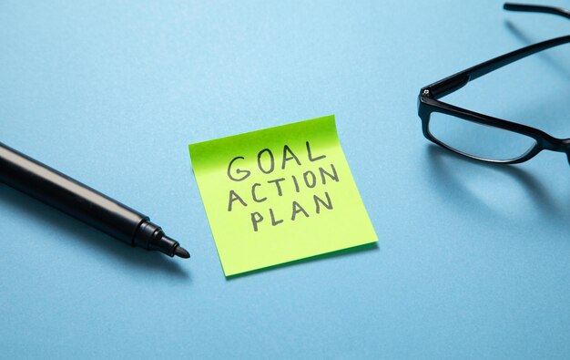 Goal Action Plan on sticky note Business concept