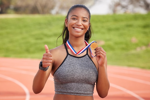 The goal is to win. Cropped portrait of an attractive young female athlete celebrating her victory.