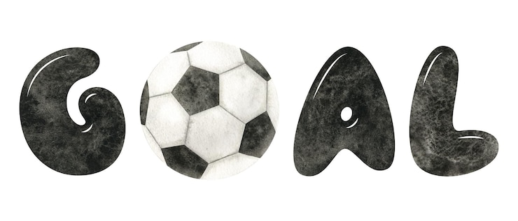 Photo サッカー ボールと目標レタリング サッカー ボール水彩イラスト分離されたスポーツ サッカーのエンブレム ビジネス ブランドとロゴのフットボール クラブ スポーツ用品店のポスターとポストカード