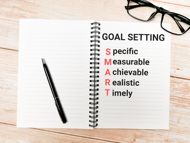 Goal setting elements written on note book