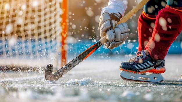 Photo goalkeeper s gloves deflecting fast shot in field hockey olympic sport action freeze