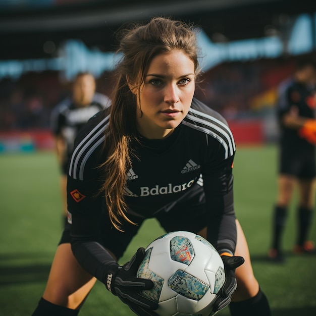 Goalkeeper with the ball in her hand Generated with AI