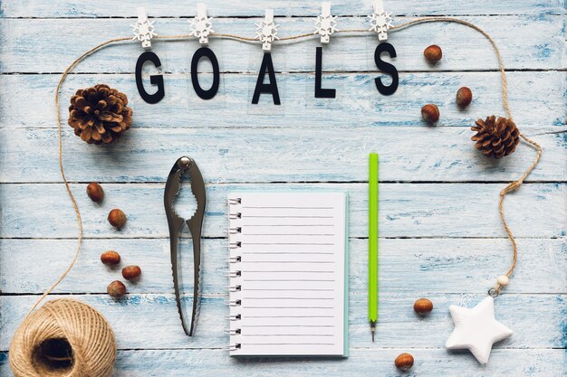 GOALS word and to do list on light 