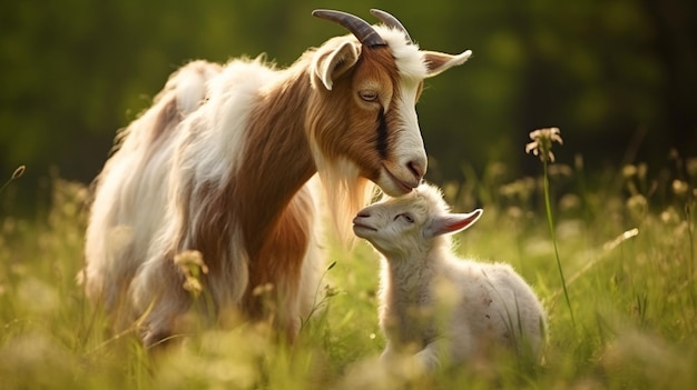 A goat caresses its beautiful calf beautiful image ai generated art