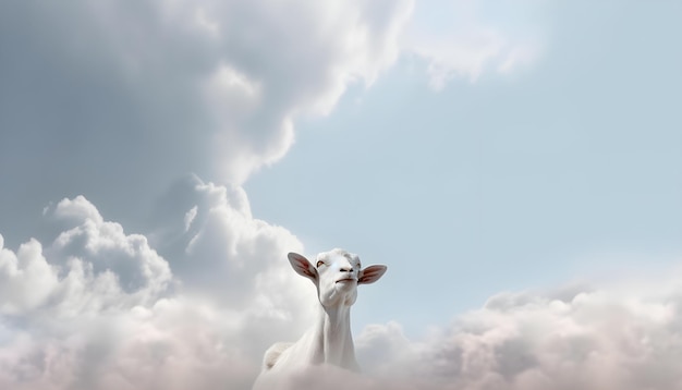 Photo a goat in the clouds with the word goat on it