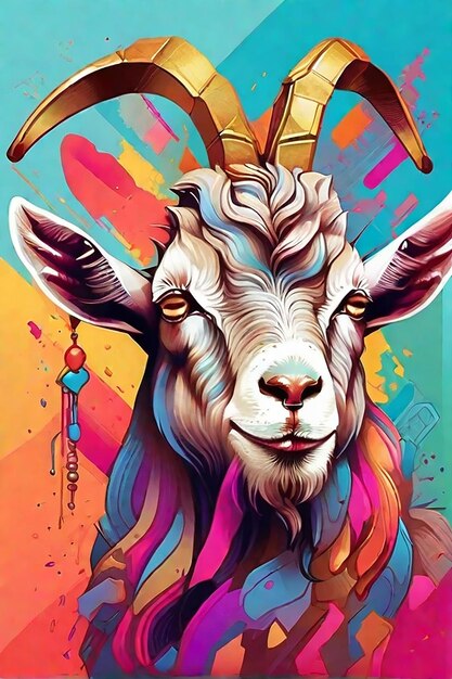 Goat colorful illustration animal concept ai generated photo