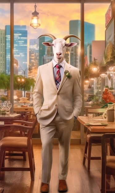 Goat dressed in a suit like a businessman generative AI