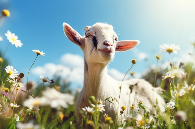 Goat grazing on a meadow in summer on a sunny day