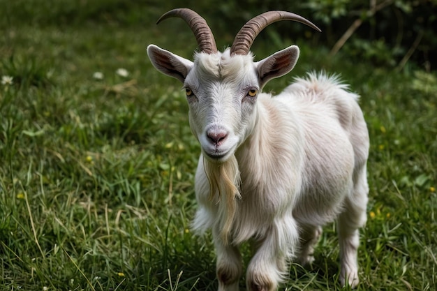 Photo goat grazing in a sunlit pasture