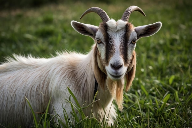 Goat grazing in a sunlit pasture