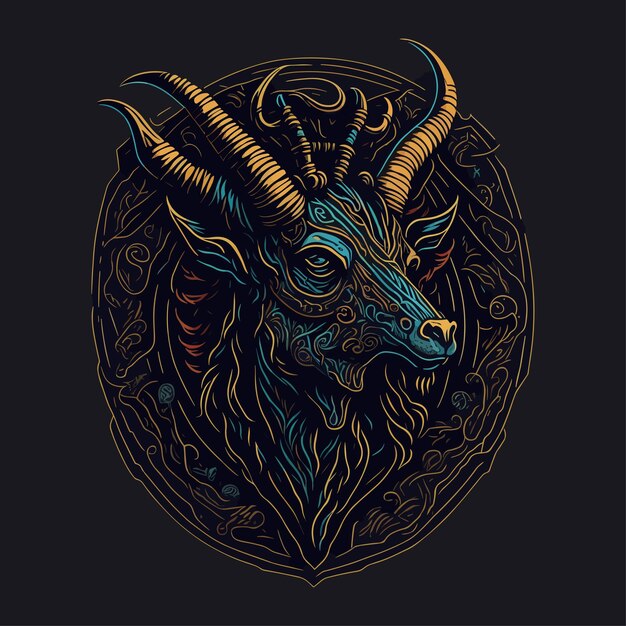 Goat head emblem vintage ornamental design medieval logo print design tshirt design