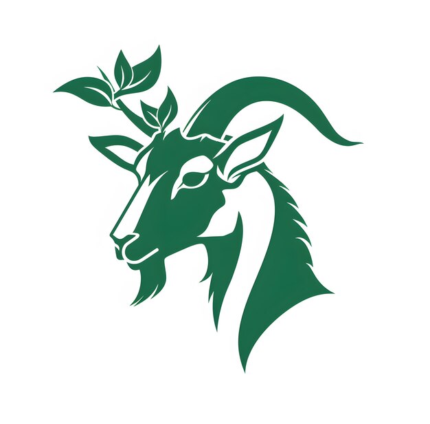 Goat head mascot logo design vector template Head of a goat with green leaves