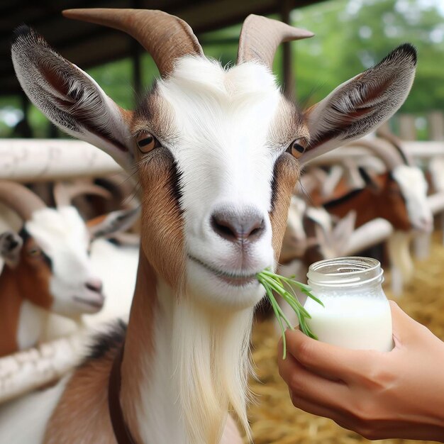 Foto la capra è un'azienda agricola naturale che cresce per dare latte e formaggio.