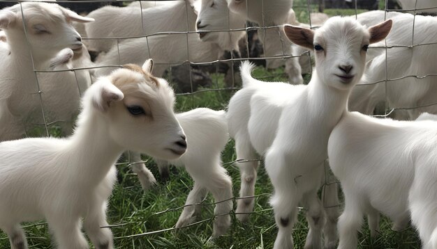 Photo a goat is standing in front of a fence with other goats