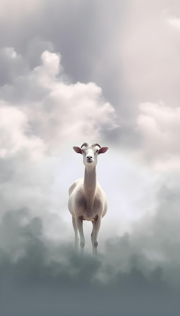 曇り空の真ん中にヤギが立っています。