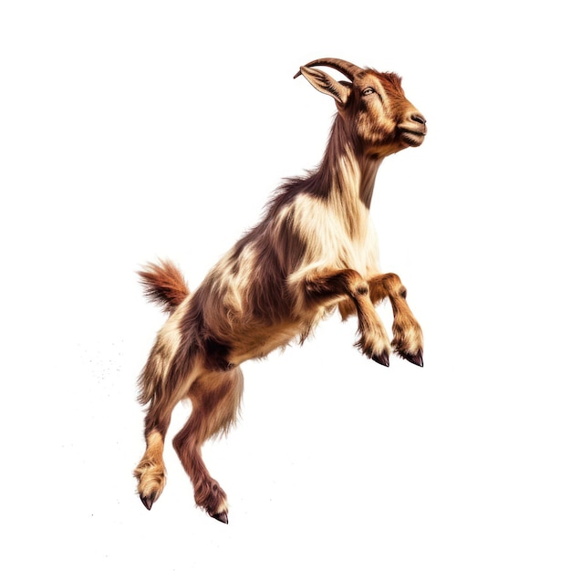 Photo a goat jumping in the air with the word goat on it