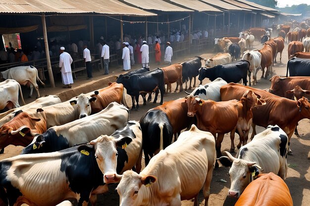 Photo goat kambing animal market atmosphere ahead of eid aladha muslim sacrifices