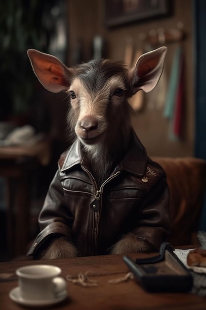 Premium Photo | Goat in a leather jacket