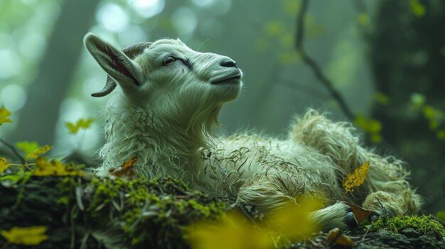 Goat Looking Up in Forest 4K