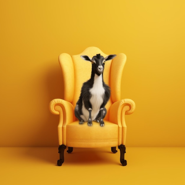 Goat penguin pointing at yellow chair