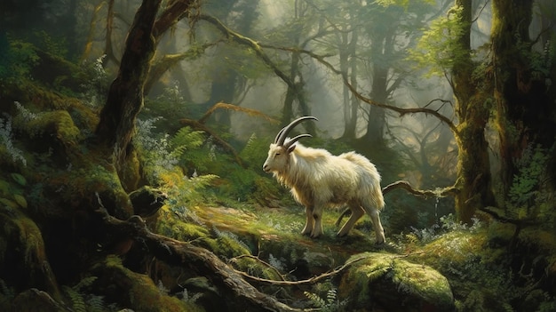 Goat Rutting In Lush Forest