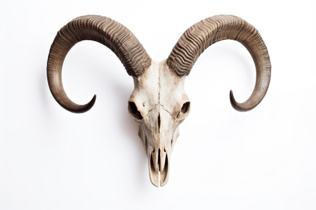 写真 白い背景の上のヤギの頭蓋骨