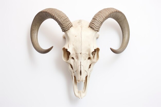 白い背景のヤギの頭蓋骨