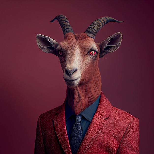 Goat in smart formal suit and shirt dinner wear red office corporate