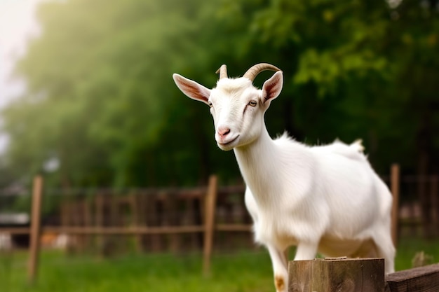 A goat standing on a fence