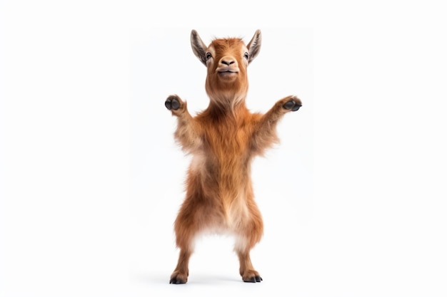 a goat standing on its hind legs on a white background