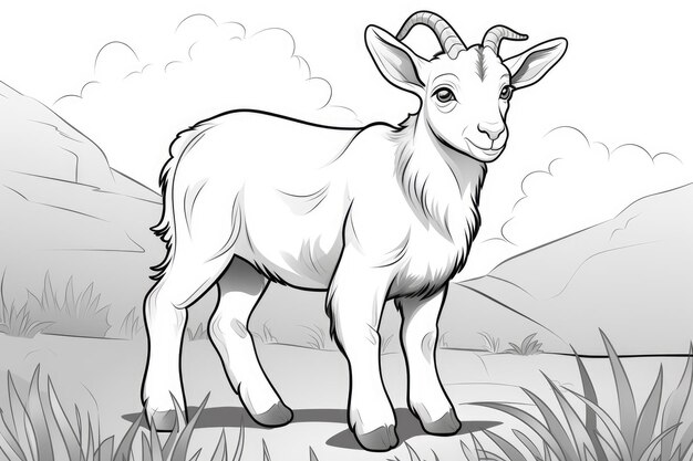 Foto illustrazione di una capra su sfondo bianco pagina da colorare ai generativa