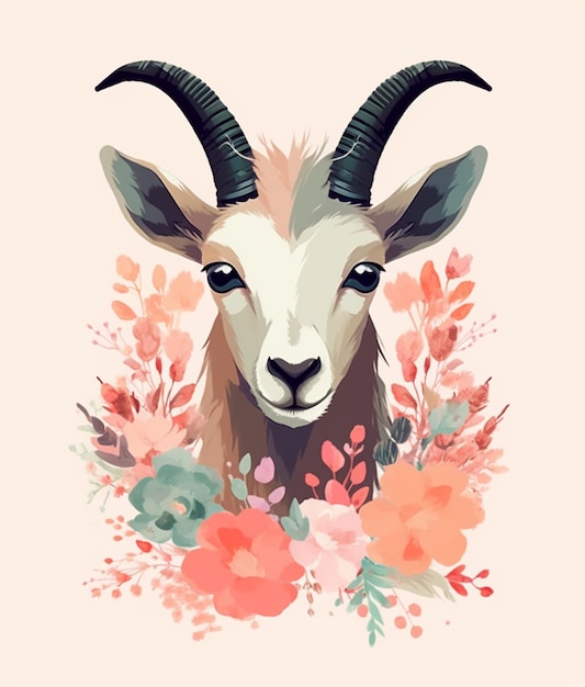 A goat with flowers on it