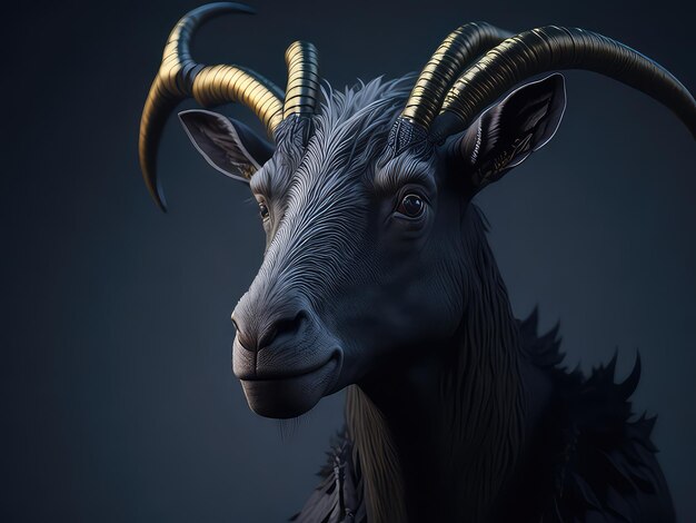 Premium AI Image | A goat with horns and a dark background