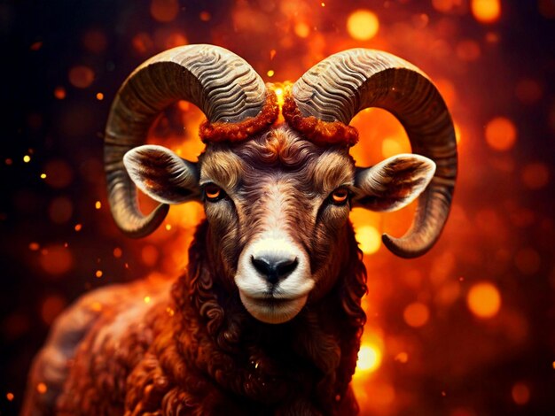 a goat with horns and horns is shown with a blurry background