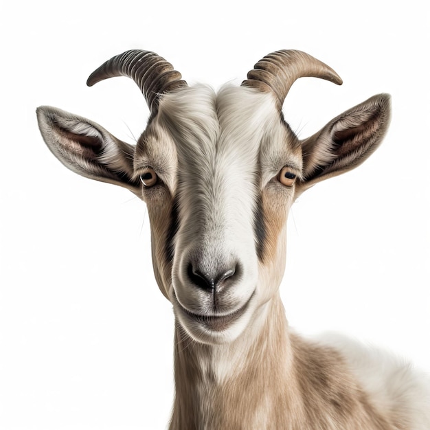 A goat with horns and a white background