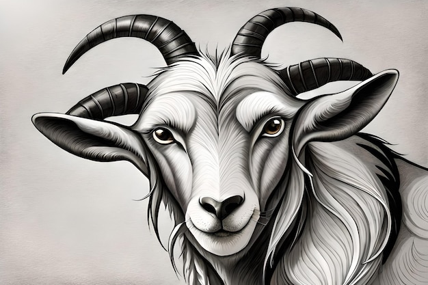 A goat with horns and a white face