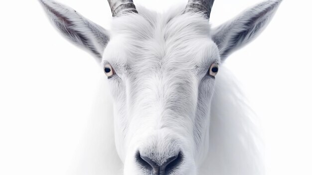 A goat with horns and a white face