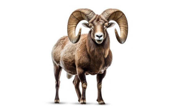 a goat with large horns on its head