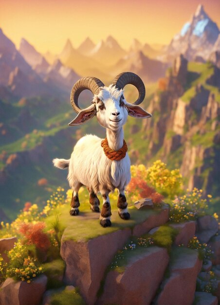 Photo a goat with a scarf on its head is standing on a rock