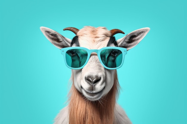 goat with sunglass on solid pastel background