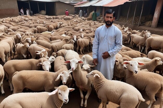 Photo goatlamb kambing in animal markets to prepare sacrifices on eid aladha